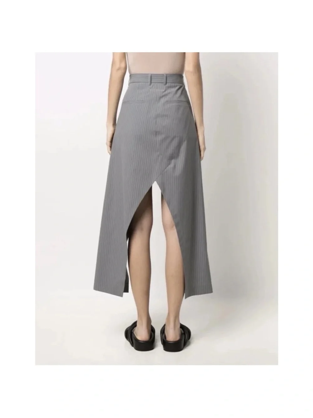 MM6 Maison Martin Margiela Gray Pinstripe Midi Skirt with Split Front